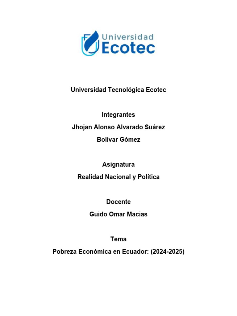 Pobreza Económica en Ecuador 2024-2025 | PDF | Pobreza | Pobreza e ...