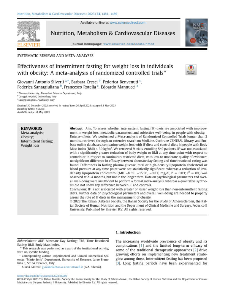 Intermittent Fasting for Obesity: Meta-Analysis | PDF | Intermittent ...