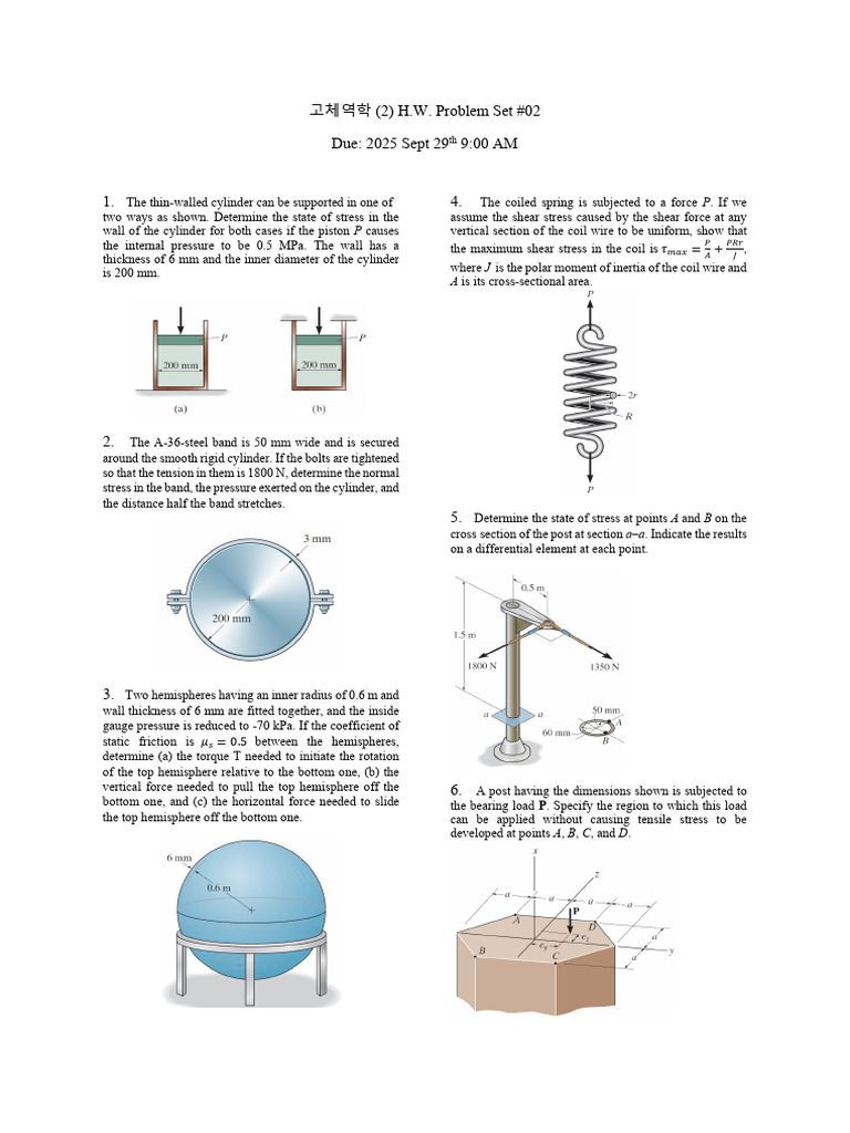 Solid Mechanics Problem Set #02 | PDF | Stress (Mechanics) | Sphere