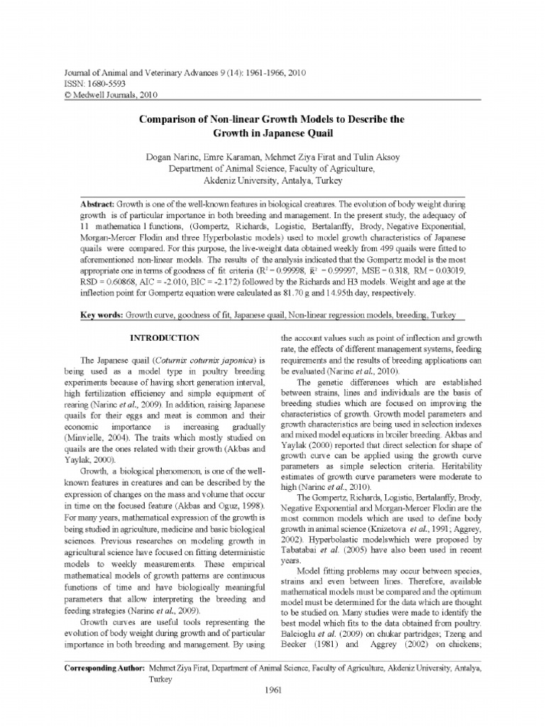 Comparison of Non Linear Growth Models T | PDF