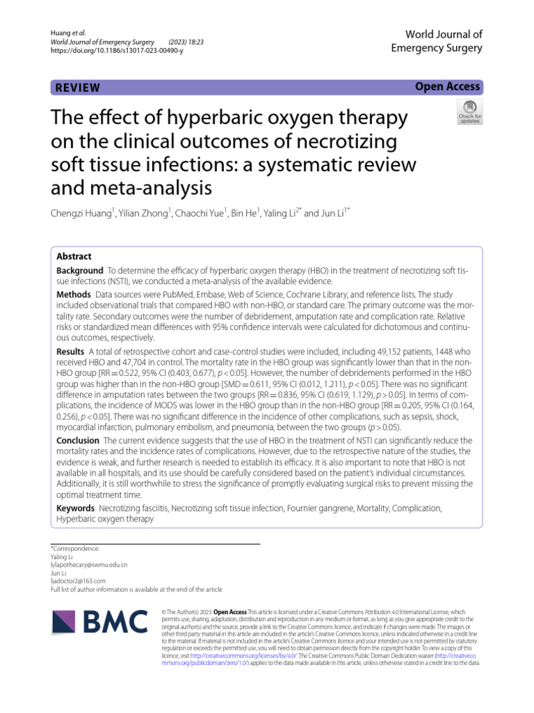 The Effect of Hyperbaric Oxygen Therapy On The Clinical Outcomes of ...