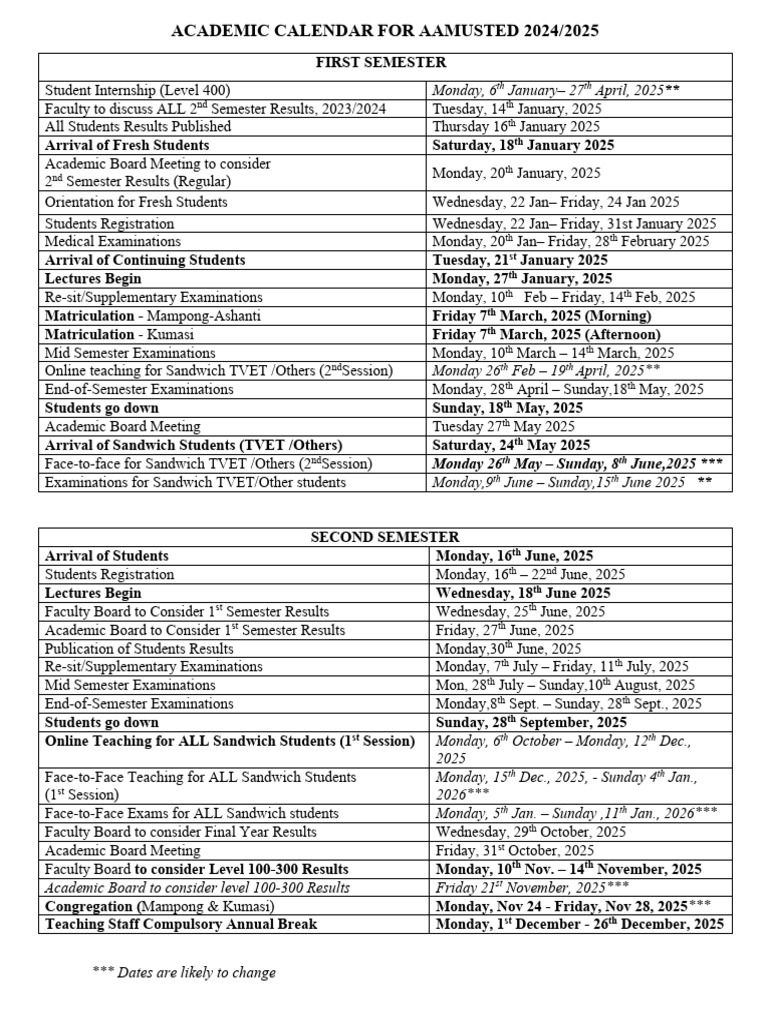 AAMUSTED Academic Calendar 2024/2025 | PDF | Academic Term