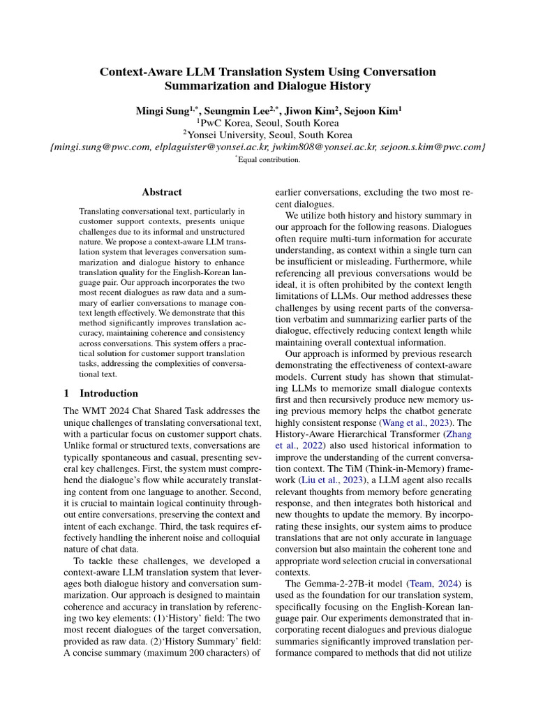 Context-Aware LLM Translation System Using Conversation | PDF ...