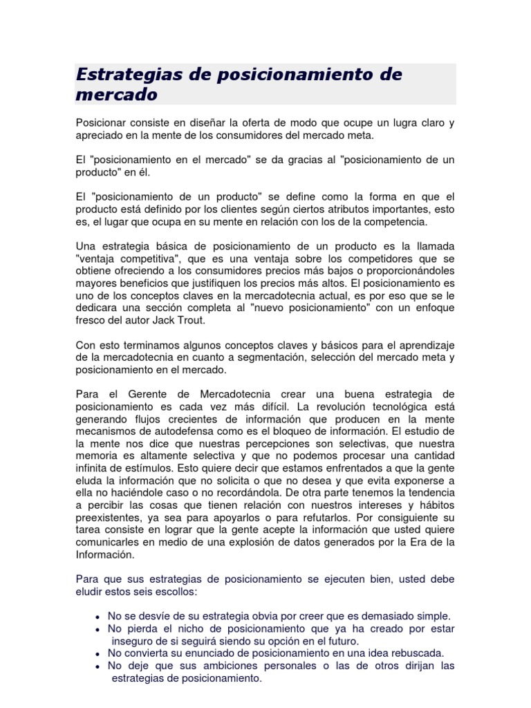 Estrategias de Posicionamiento de Mercado | PDF | Producto (Negocio ...