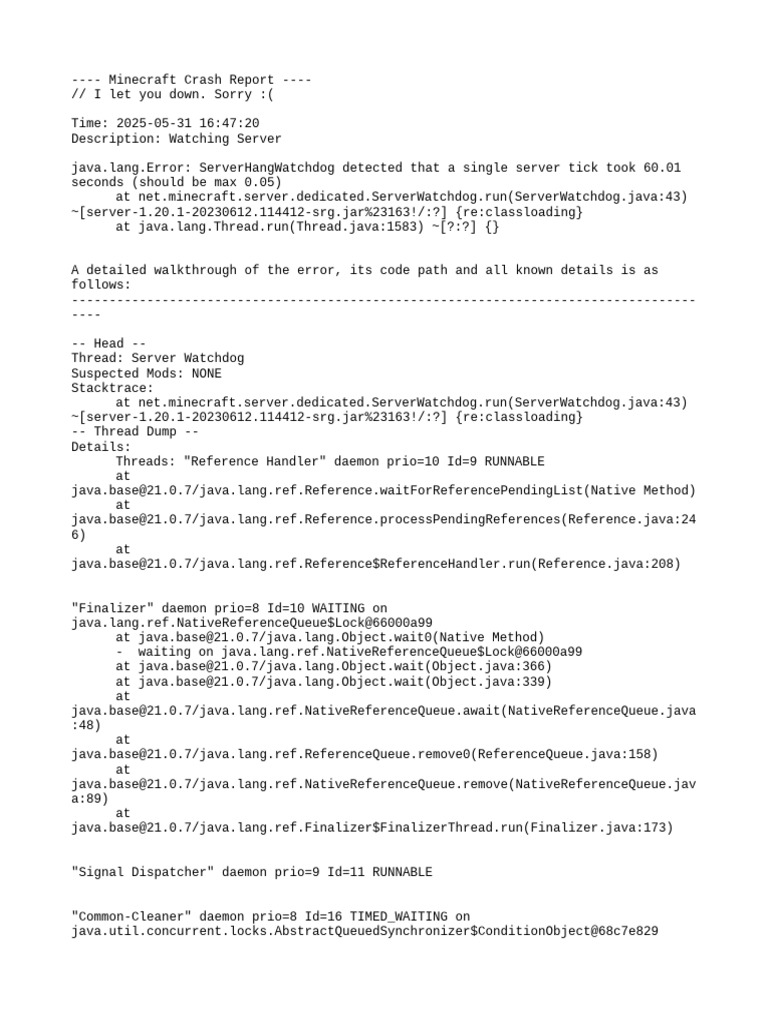 Minecraft Server Hang Error Report | PDF | Computer Architecture ...