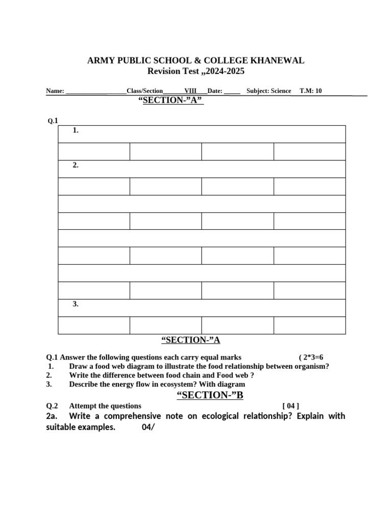 Science Revision Test for Class VIII | PDF