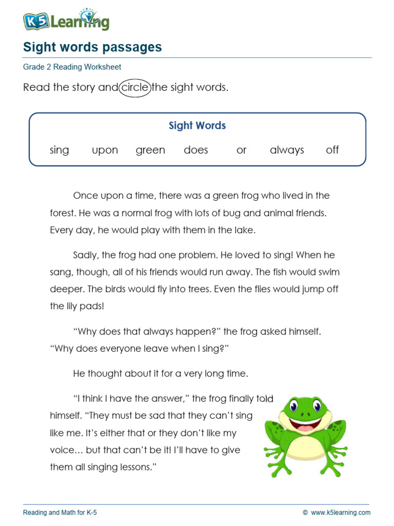 Grade 2 Sight Words Reading Worksheet | PDF