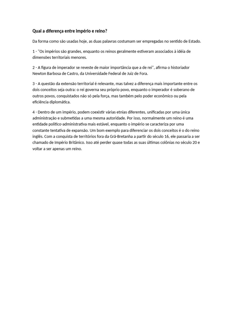 Diferença entre Império e Reino | PDF