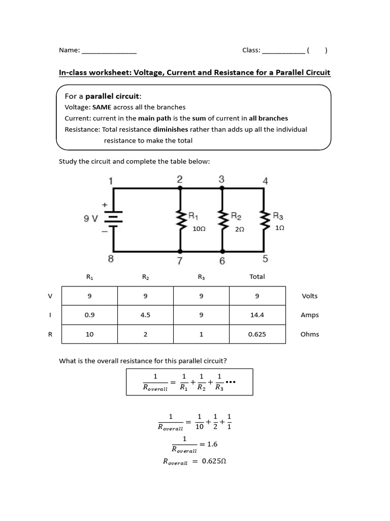 Voltage, Current, Resistance For A Parallel Circuit - Ans | PDF