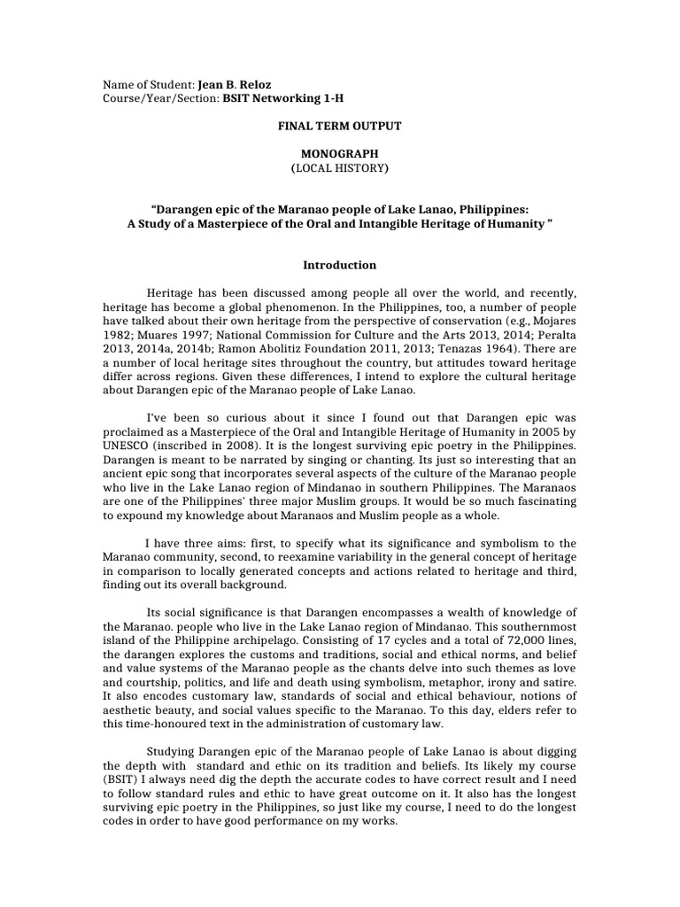 Darangen: Maranao Epic Heritage Study | PDF | Cultural Anthropology