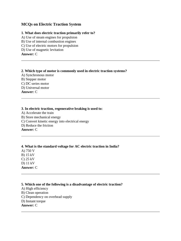 Electric Traction System MCQs Guide | PDF | Electric Motor | Locomotives