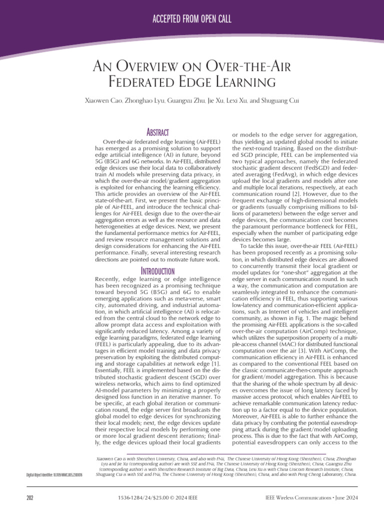 An Overview On Over-The-Air Federated Edge Learning | PDF | Mean ...