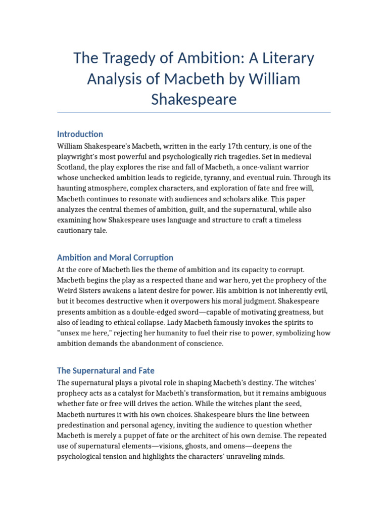 Macbeth Literary Analysis | PDF | Macbeth | William Shakespeare