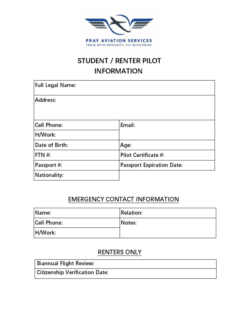 Student Renter Pilot Information Form | PDF