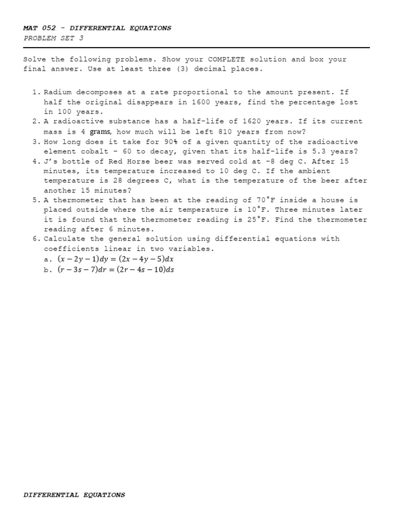 Mat 052 p3 Problem Set | PDF