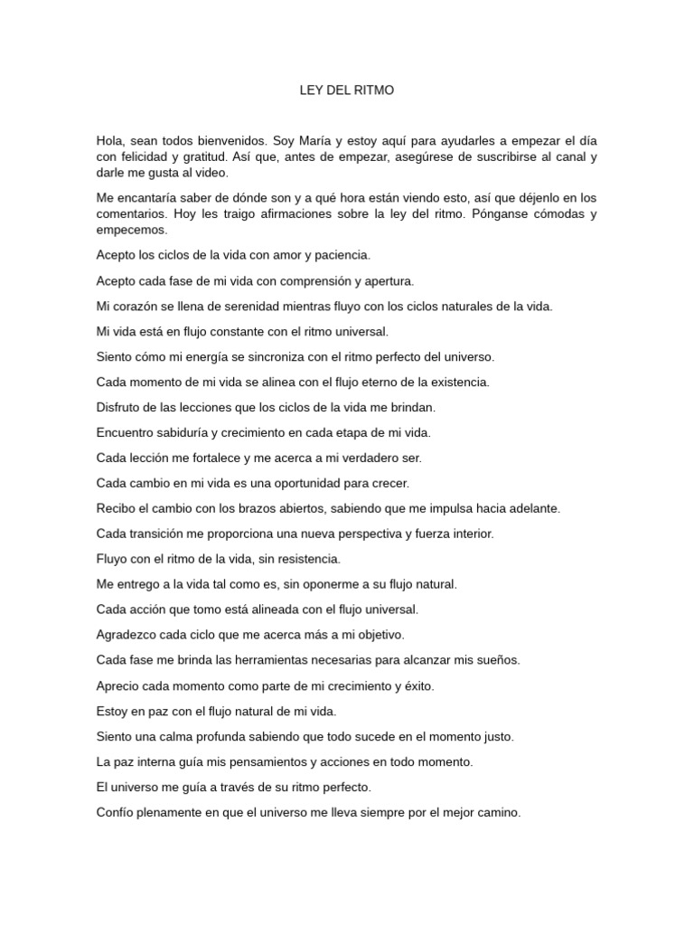 Afirmaciones sobre la Ley del Ritmo | PDF | Felicidad | Vida