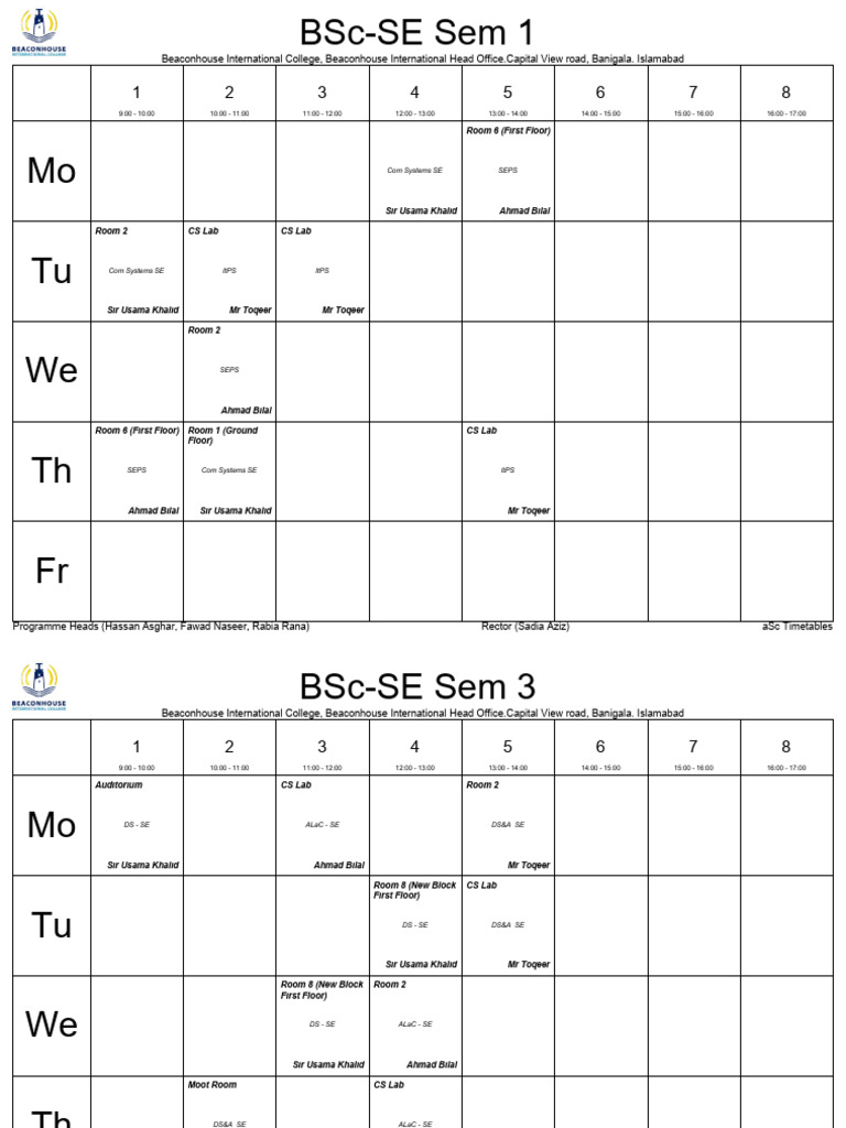 Beaconhouse College Timetable Overview | PDF