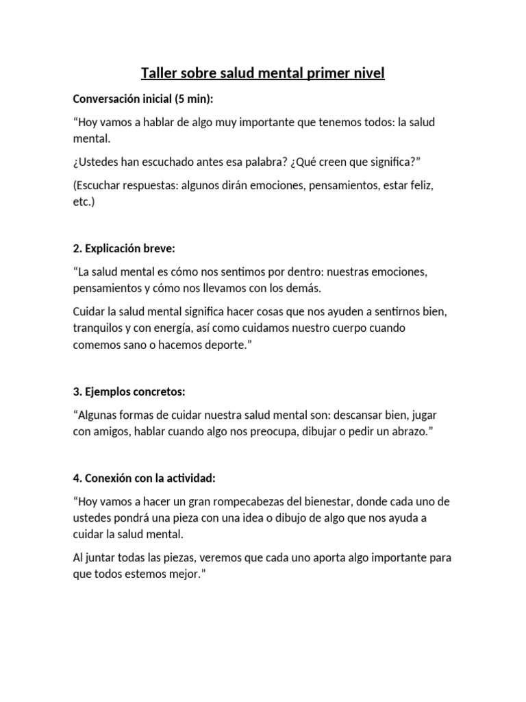 Taller de Salud Mental | PDF