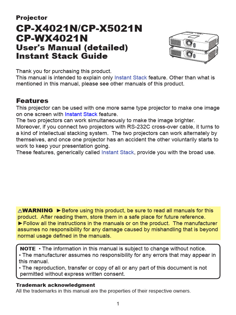 Instant Stack Projector User Manual | PDF | Menu (Computing) | Computer ...