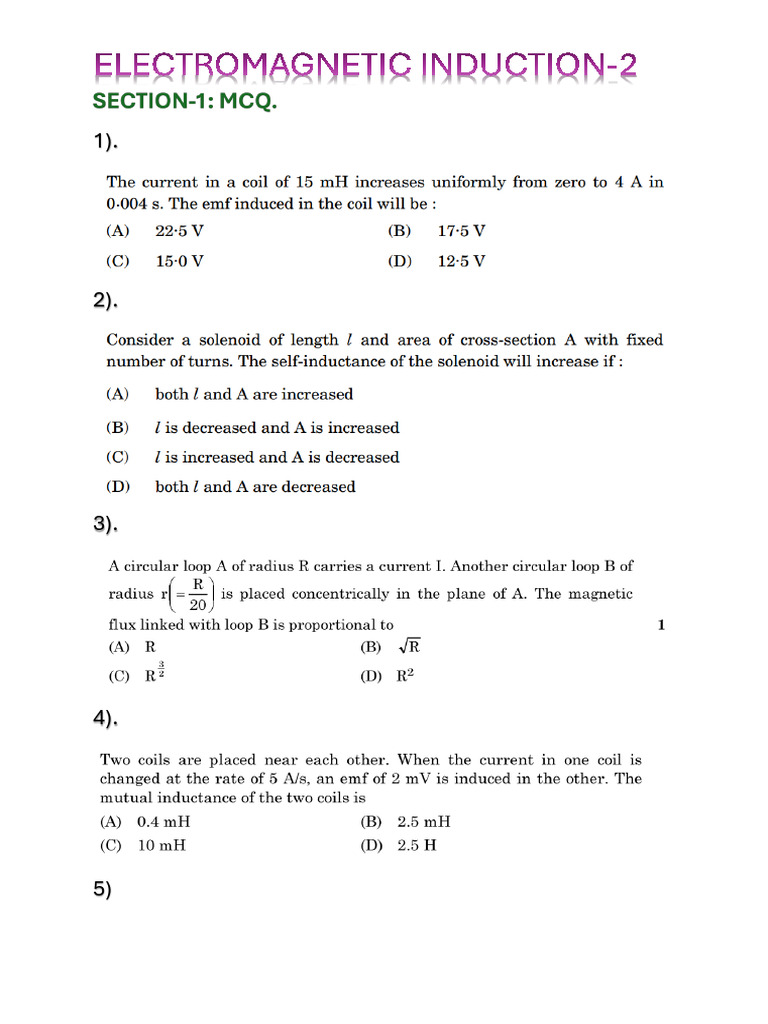 Electromagnetic Induction Calculations | PDF