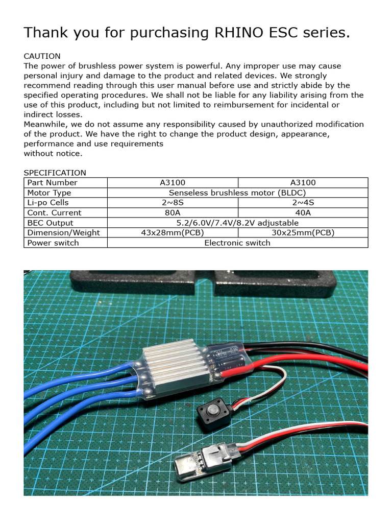 RHINO ESC Programming Guide | PDF | Electrical Engineering | Electricity