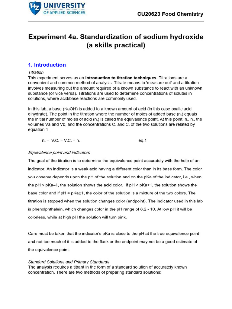Standardizing Sodium Hydroxide in Titration | PDF | Titration | Chemistry