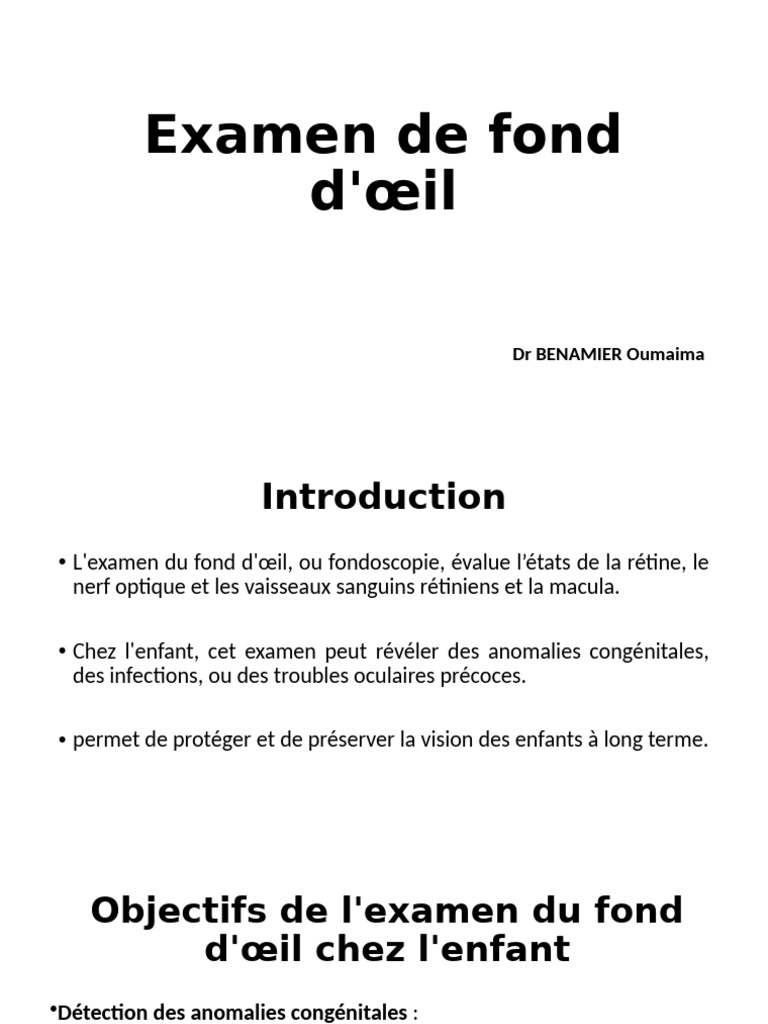 Examen du Fond d'Œil chez l'Enfant PDF Œil humain Vision — free download