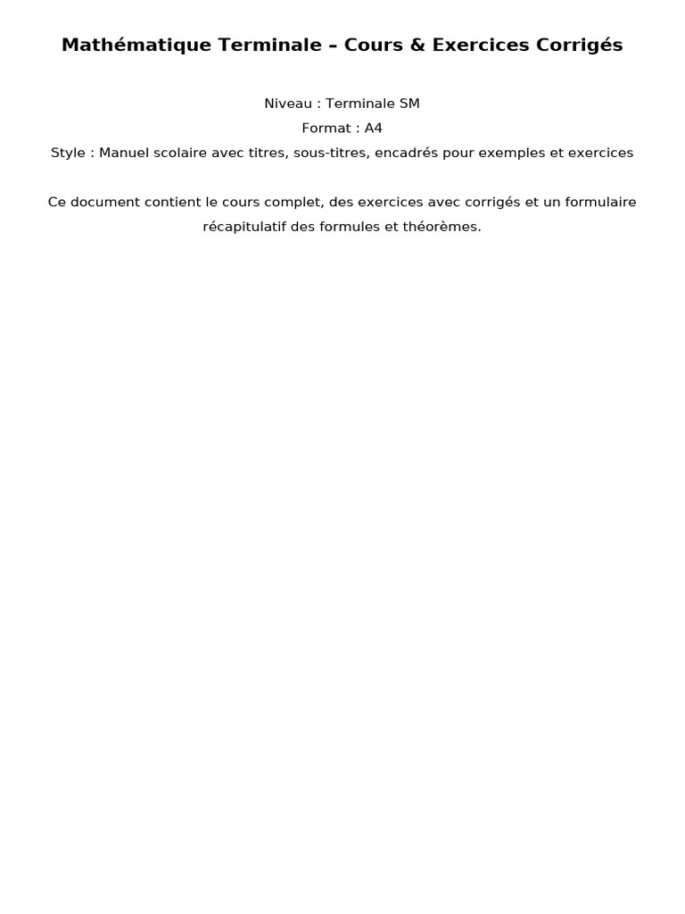 Cours de Maths Terminale : Fonctions et Limites | PDF