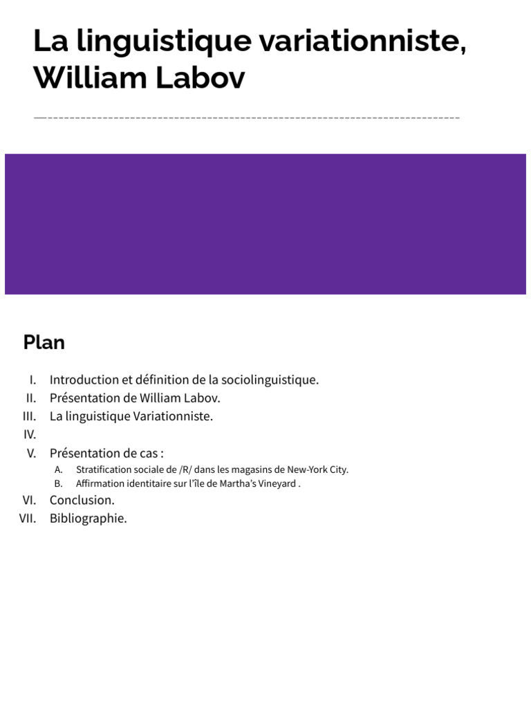La linguistique variationniste de Labov | PDF | Sociolinguistique ...