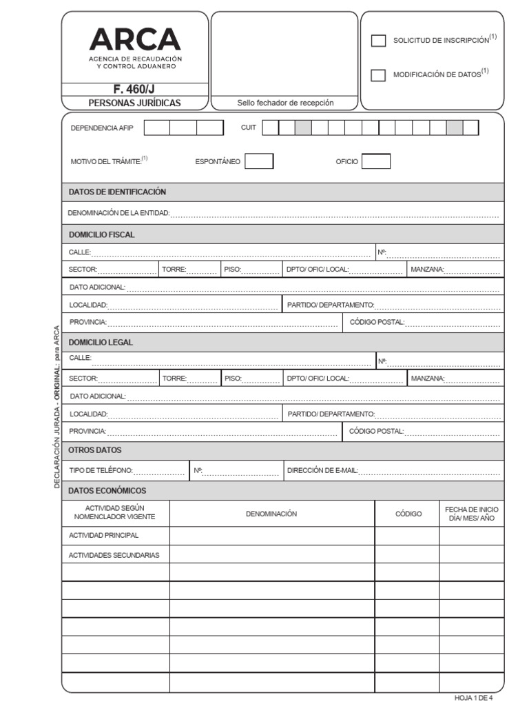 Formulario 460/J para Personas Jurídicas | PDF | Economias