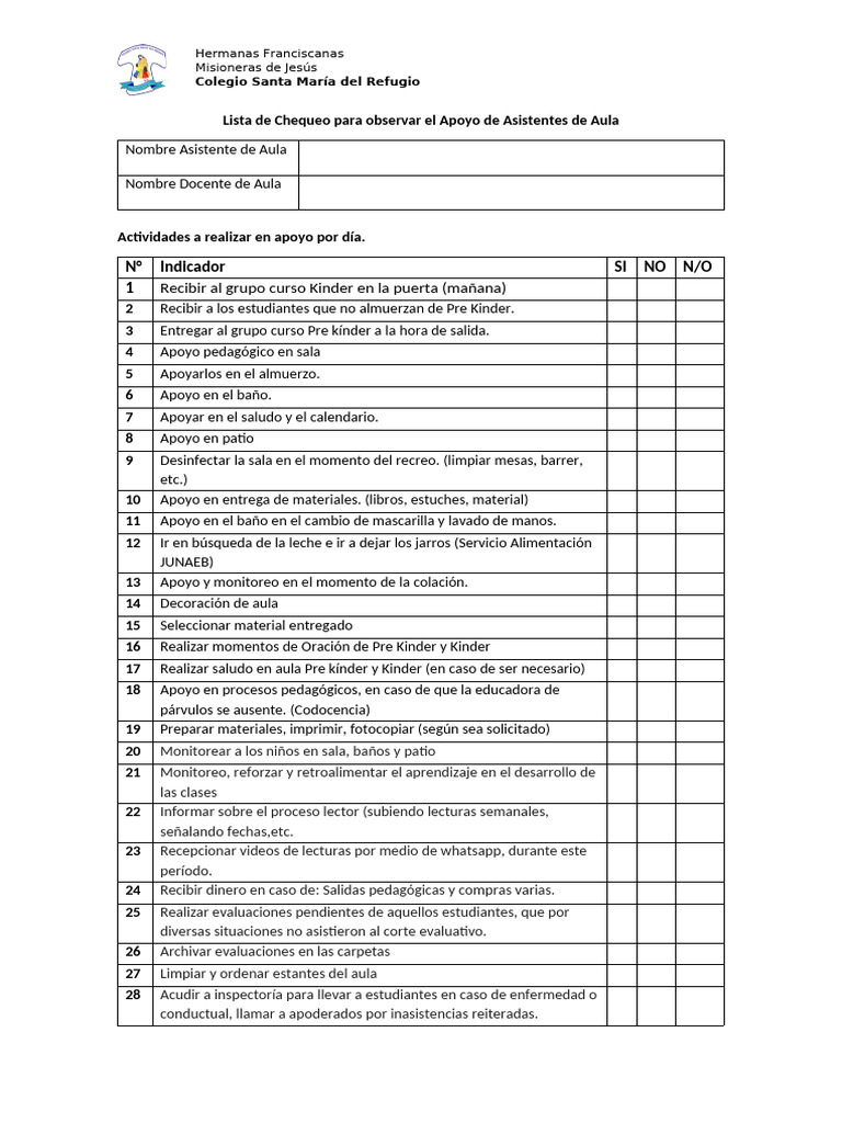 Actividades Asistentes de Aula Diarias - JUNIO 2023 | PDF | Educación ...