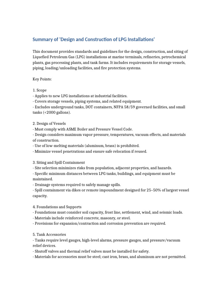 LPG Installation Design and Safety Standards | PDF | Fuel Gas | Process ...