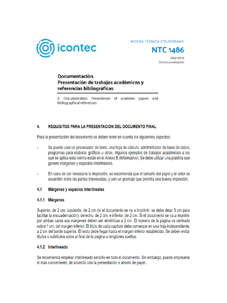 NORMAS ICONTEC 1486 NTC MARZO 2022 Parcial | PDF