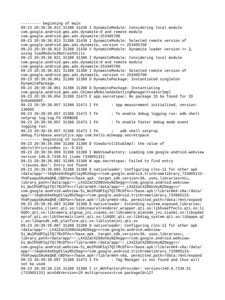 Com - Hello.miheapp - Secretspace Logcat | PDF | Computing | Software