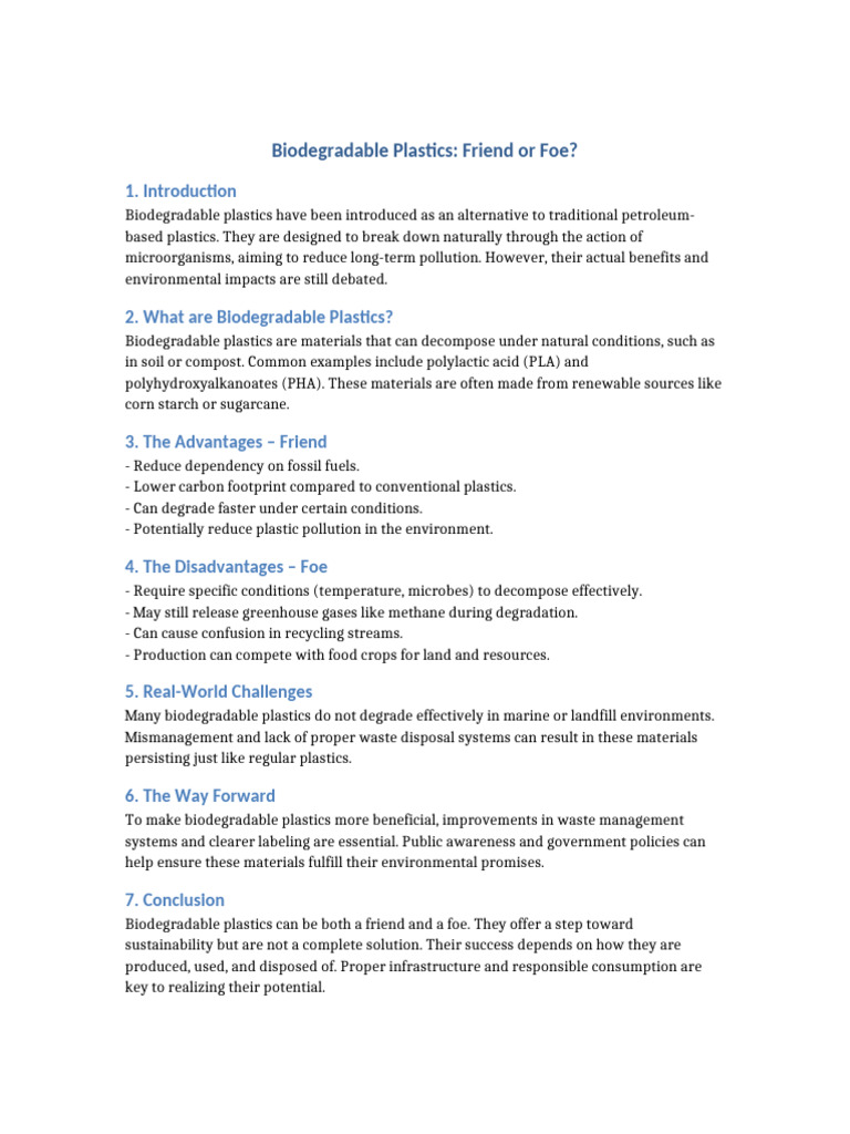 Biodegradable Plastics: Pros and Cons | PDF | Biodegradation | Plastic