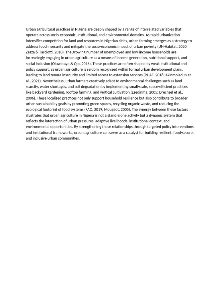 Urban Agriculture Strategies in Nigeria | PDF