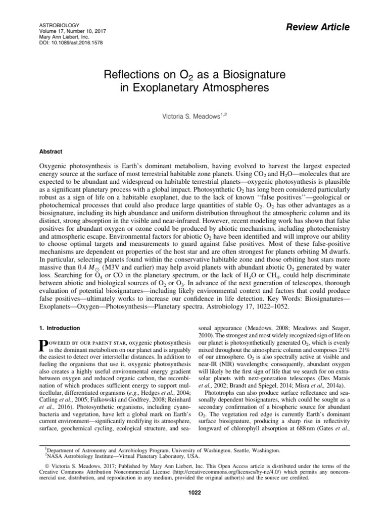 2017 Reflections On O2 As A Biosignature in Exoplanetary Atmospheres ...