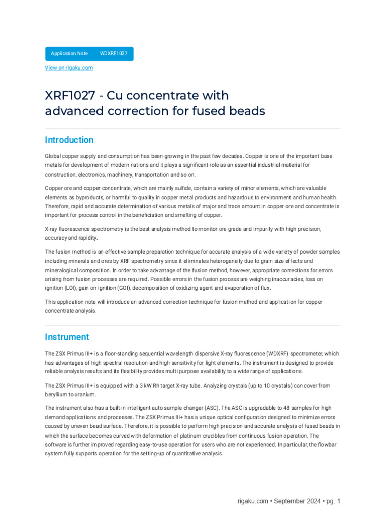 Advanced Correction for Copper XRF Analysis | PDF | Copper | Ore