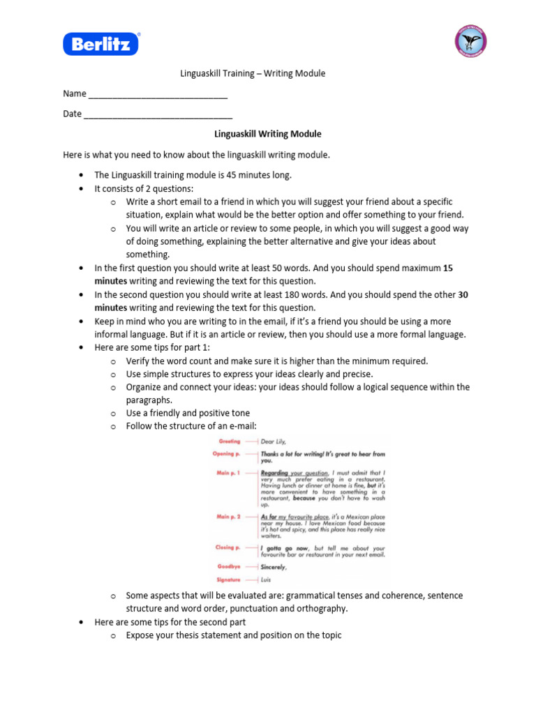 Linguaskill Training Writing | PDF | Question | Word