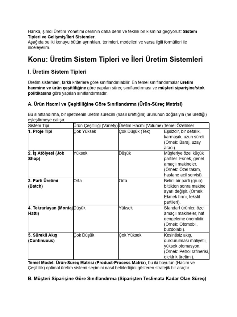 İkinci Konu-Uretim Sistem Tipleri, İleri Uretim Si... - 1 | PDF
