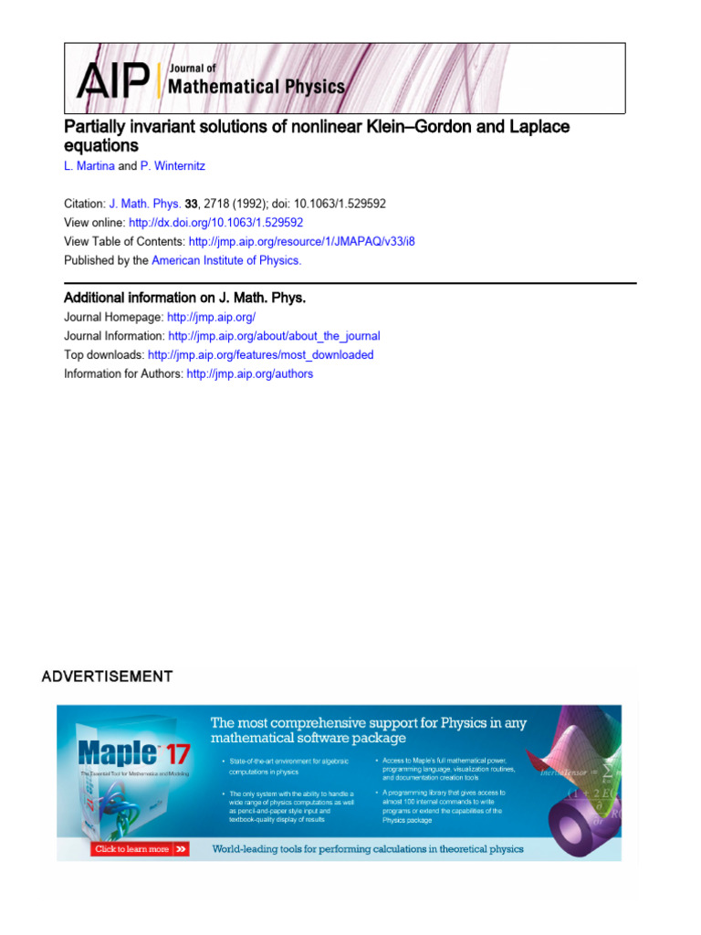 Partially Invariant Solutions of Nonlinear Klein-Gordon and Laplace ...