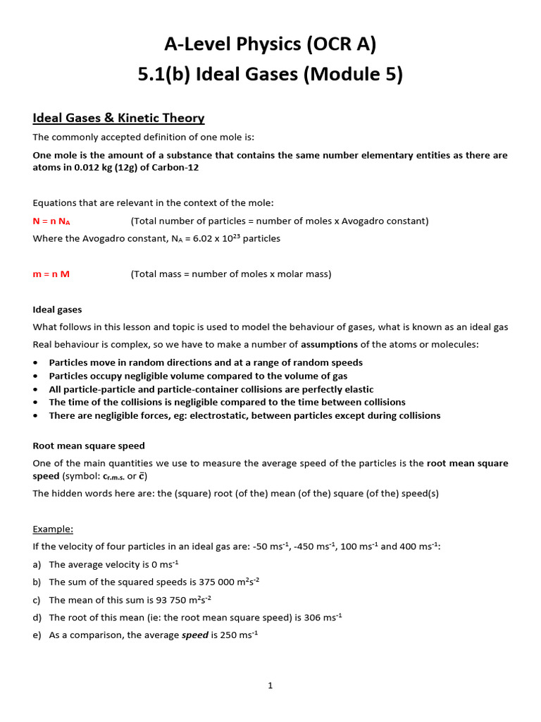 Ideal Gases and Kinetic Theory Explained | PDF | Gases | Mole (Unit)