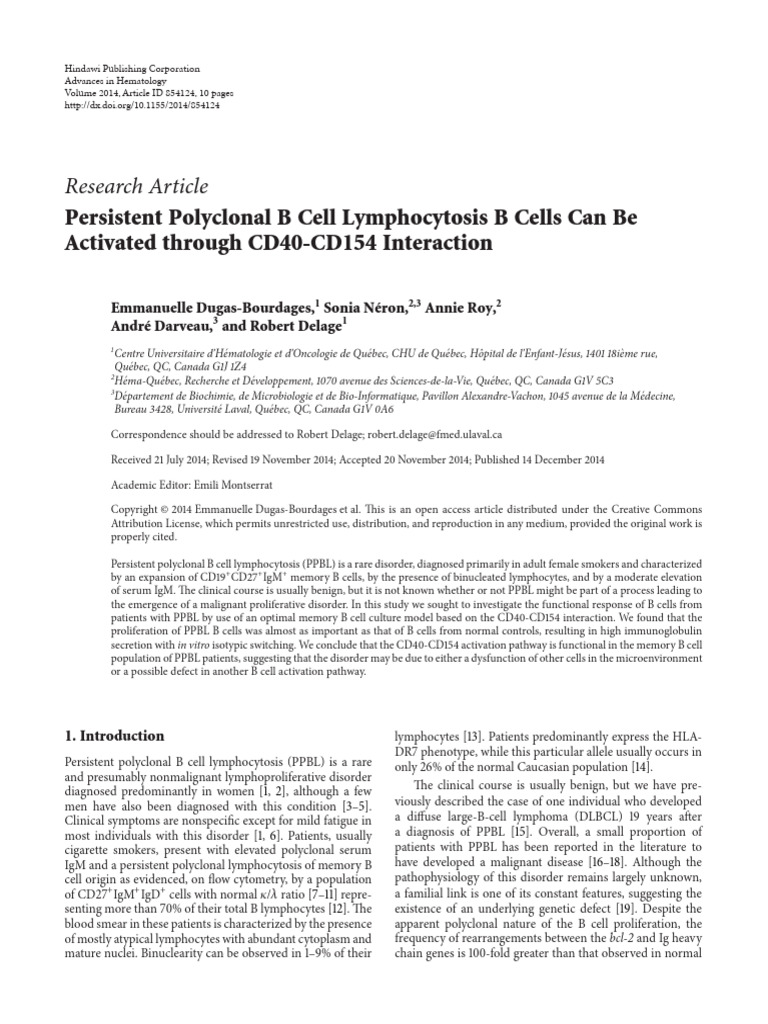 Persistent Polyclonal B Cell Lymphocytosis B Cells Can Be Activated ...