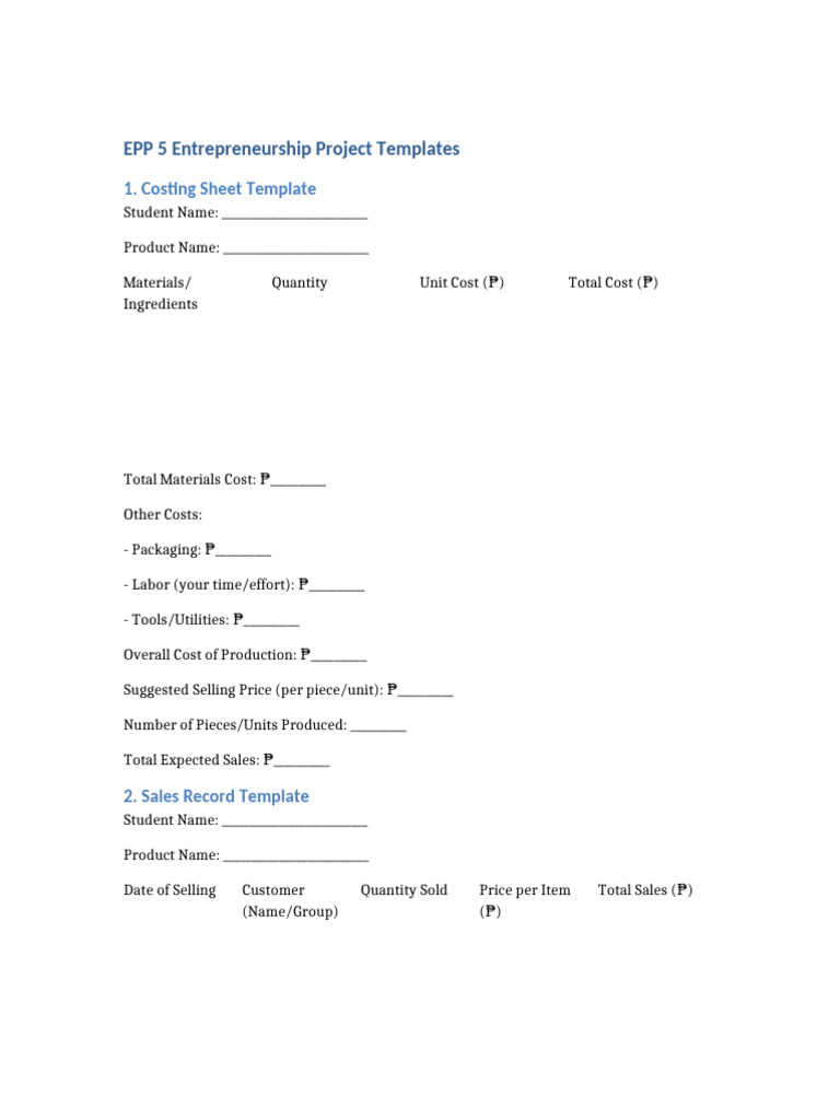 Entrepreneurship Project Templates Guide | PDF