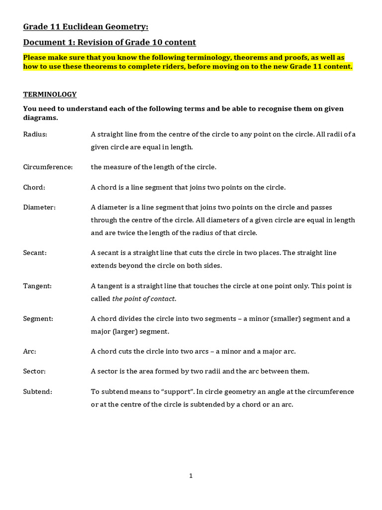 Grade 11 Circle Geometry Revision Guide | PDF | Circle | Perpendicular