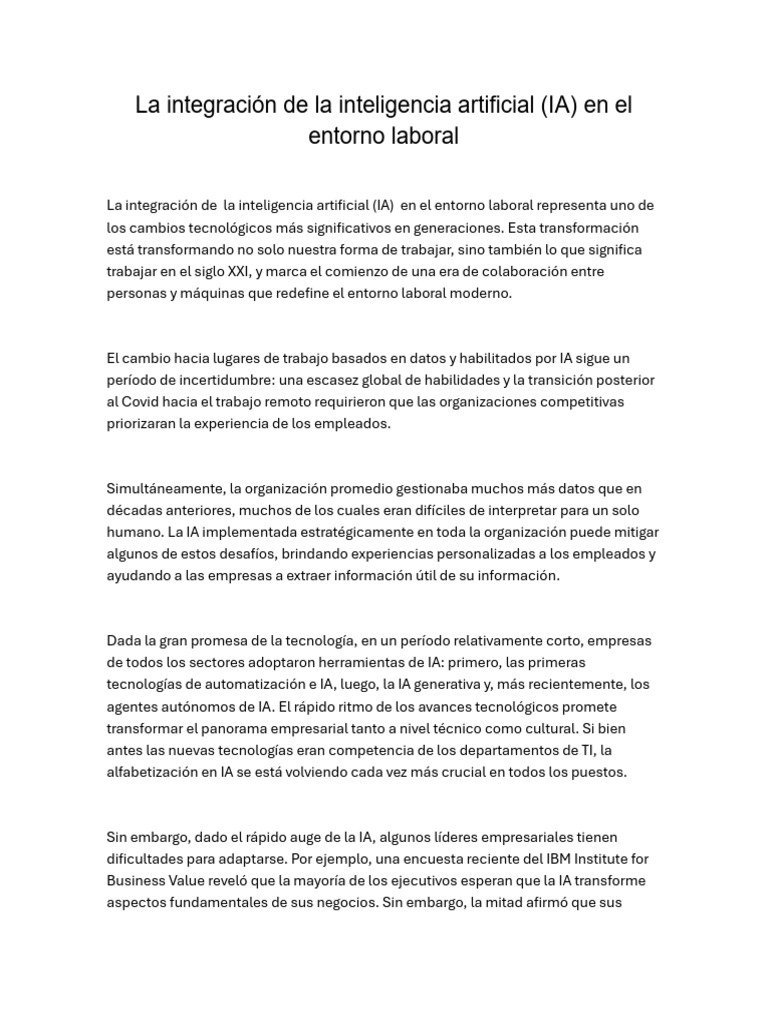 Impacto de la IA en el Trabajo Moderno | PDF | Inteligencia artificial ...