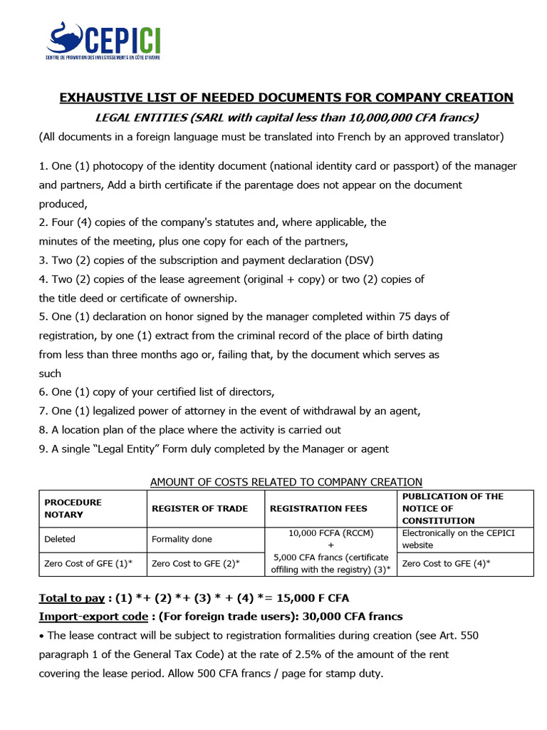 Company Creation Document Checklist | PDF | Identity Document | Birth ...