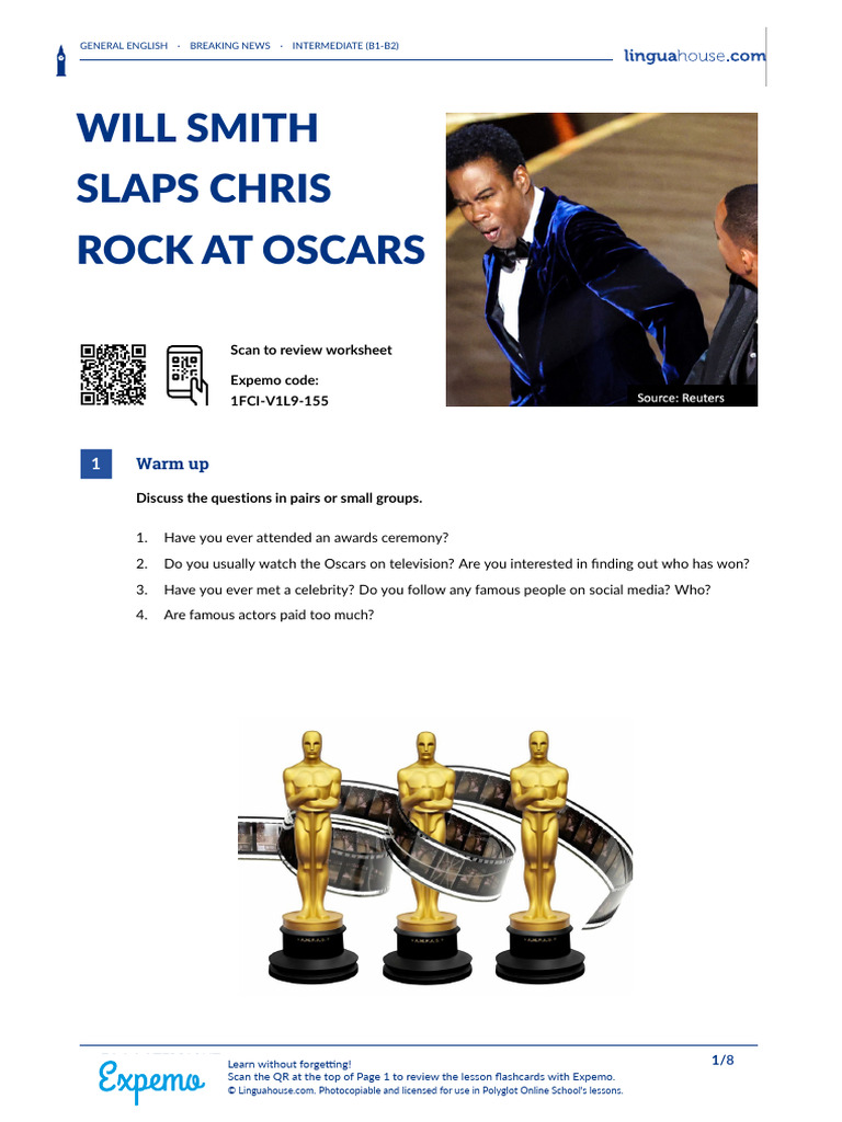 Will Smith Slaps Chris Rock at Oscars British English Student B1 B2 ...