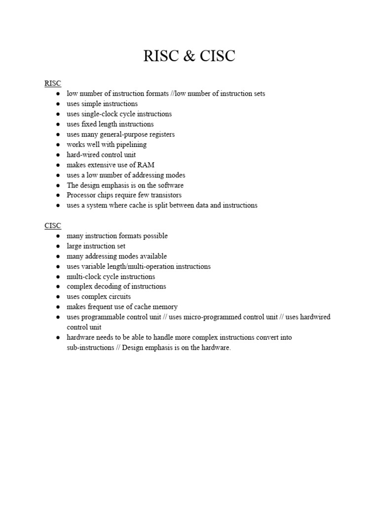 Risc and Cisc Notes - A2 Cs | PDF