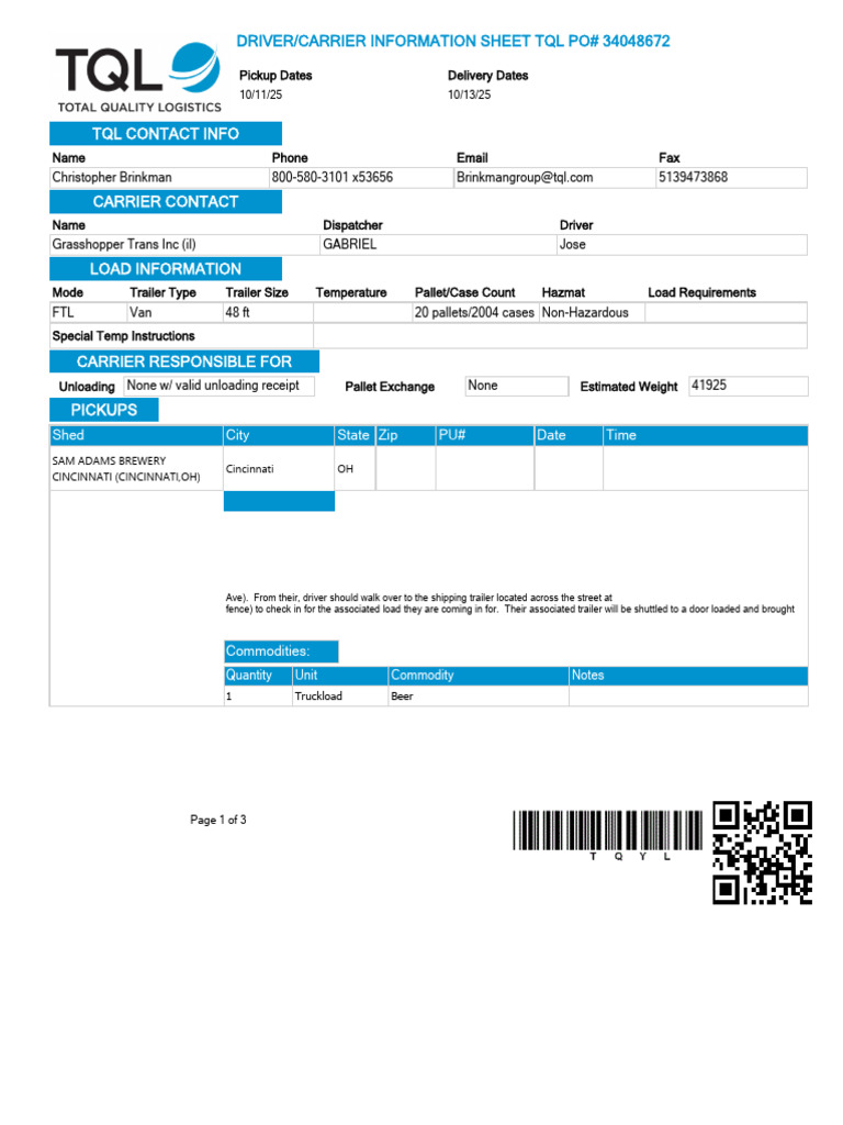 Driver Elizardo Truck# 762 OH - FL 34048672 Driver Sheet | PDF ...